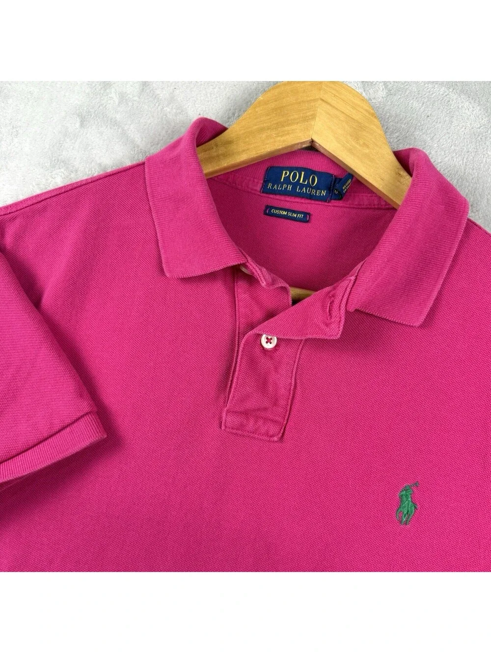 Polo Ralph Lauren Pink Custom Slim Fit Short Sleeve Polo Shirt Green Pony Men L